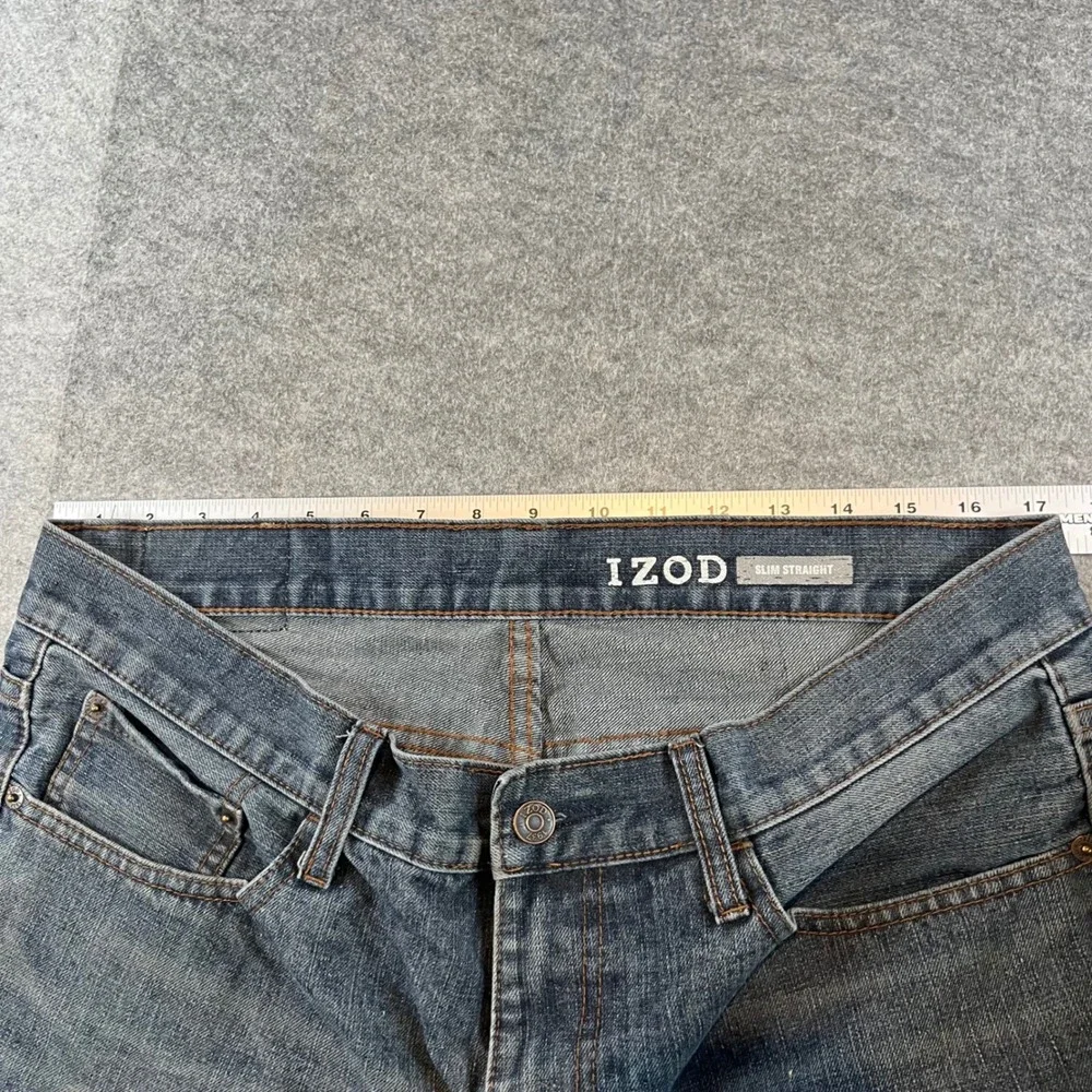 IZOD Mens Slim Straight Dark Wash‎ Denim Jeans 36x32 Casual Classic Blue 0355
